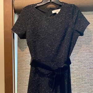 LOFT Black/White Tweed Velvet Tie Dress S6